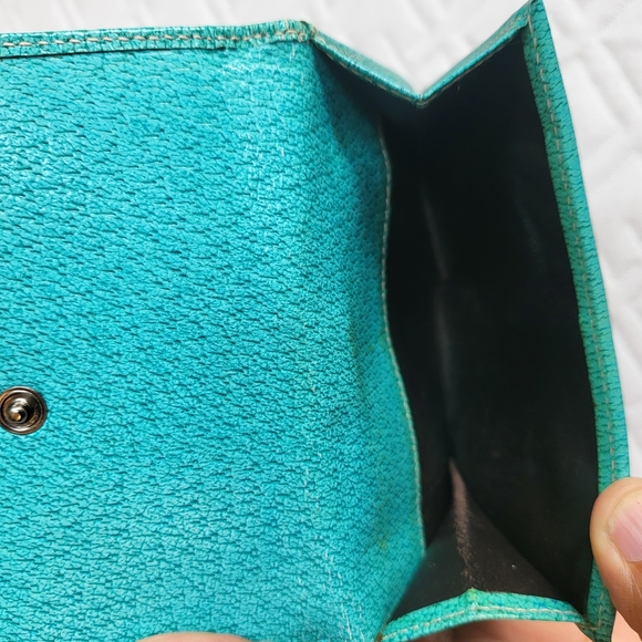 GUCCI Monogram Piston Lock Compact Wallet Turquoise w/COA - Picture 5 of 12